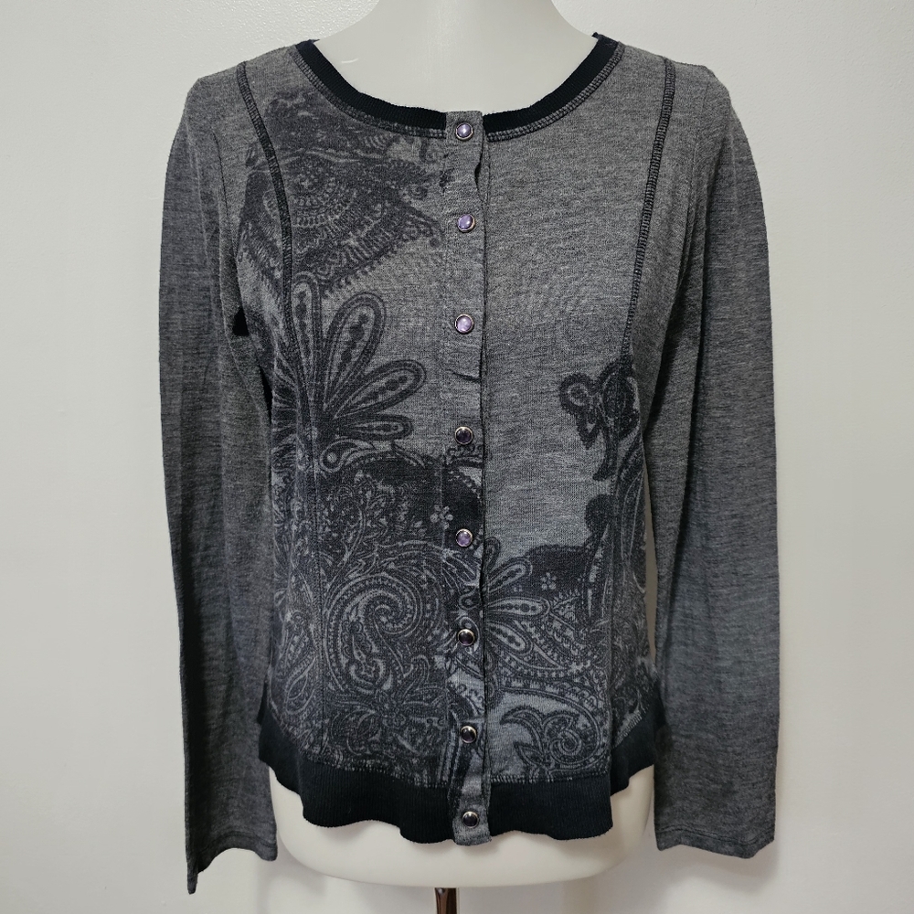 David Cline Women's Gray Subliminal Paisley SweaterSize Medium